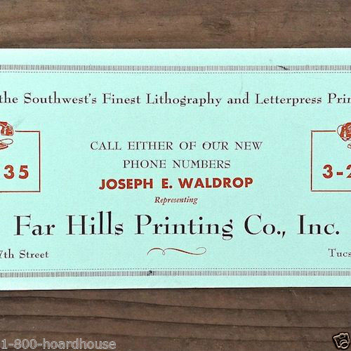 FAR HILLS PRINTING CO Advertising Ink Blotter 1940s