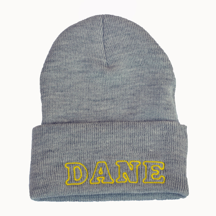 Adult Knit Beanie - DANE, gray & yellow