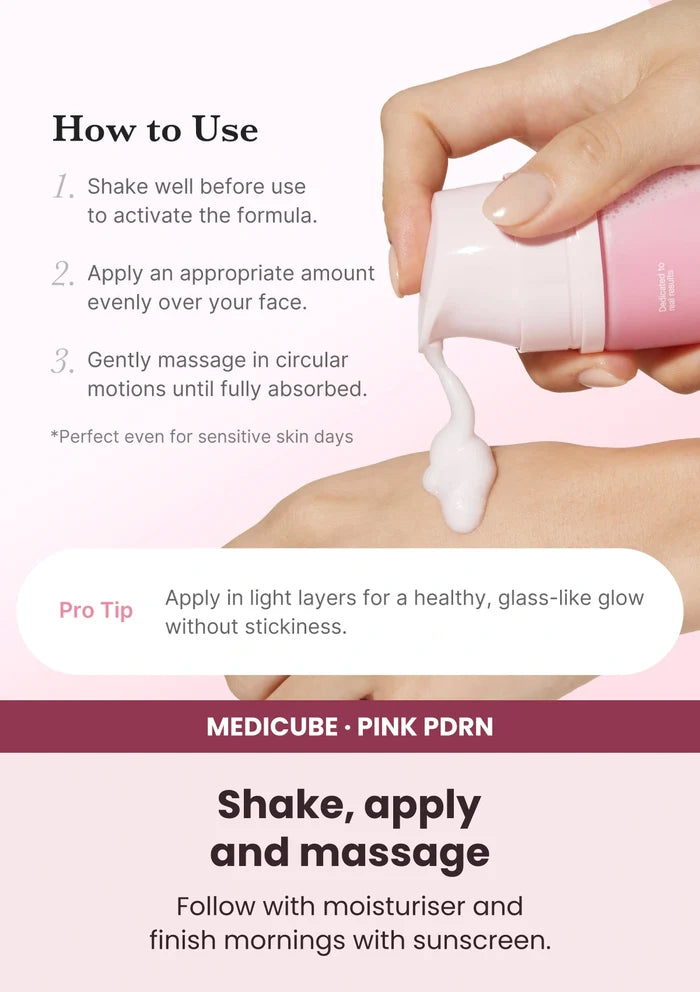 Medicube PDRN Pink Collagen Bubble Serum โ A simple daily routine. Follow with moisturiser and finish mornings with sunscreen.