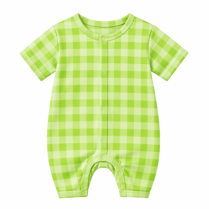 Mimi Baby Romper | Gingham | Geo Play | Bamboo-Cotton, 3× Softer, Tagless | 0-24M