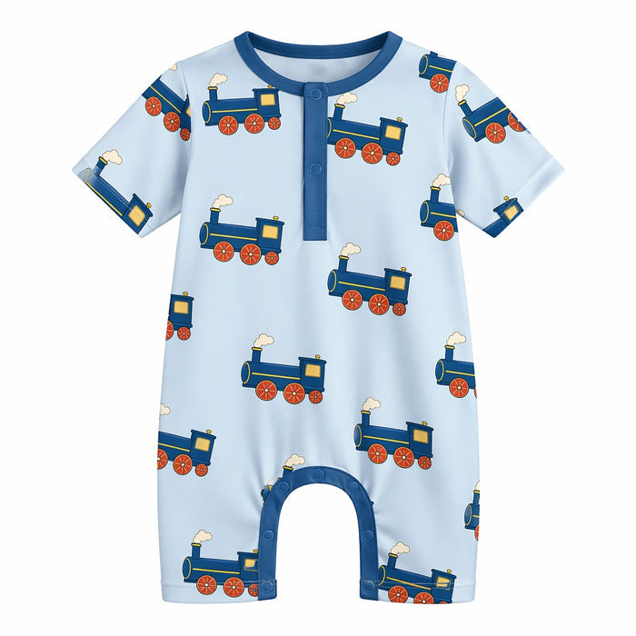 Mimi Baby Romper | Steam Train | Little Voyager | Bamboo-Cotton, 3× Softer, Tagless | 0-24M