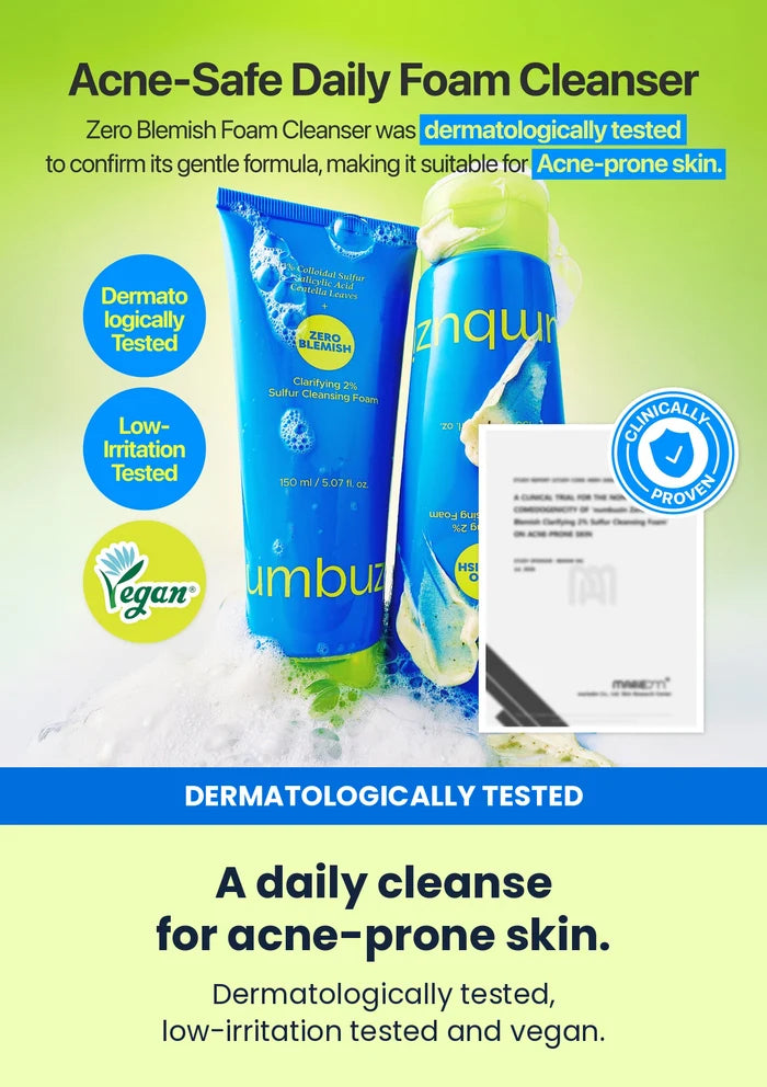 Numbuzin No.0 sulfur cleansing foam dermatologically tested, low-irritation tested and vegan