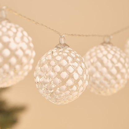 10 Glass Frosted Snowball LED Bauble Fairy Lights