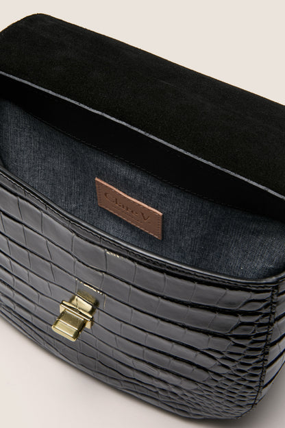 Black Croco Turnlock Louis with Top Handle