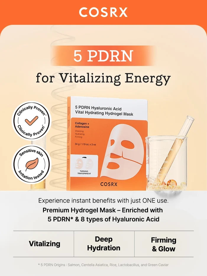 ($80+ Free Gift) COSRX 5 PDRN Hyaluronic Acid Vital Hydrating Hydrogel Mask 1EA