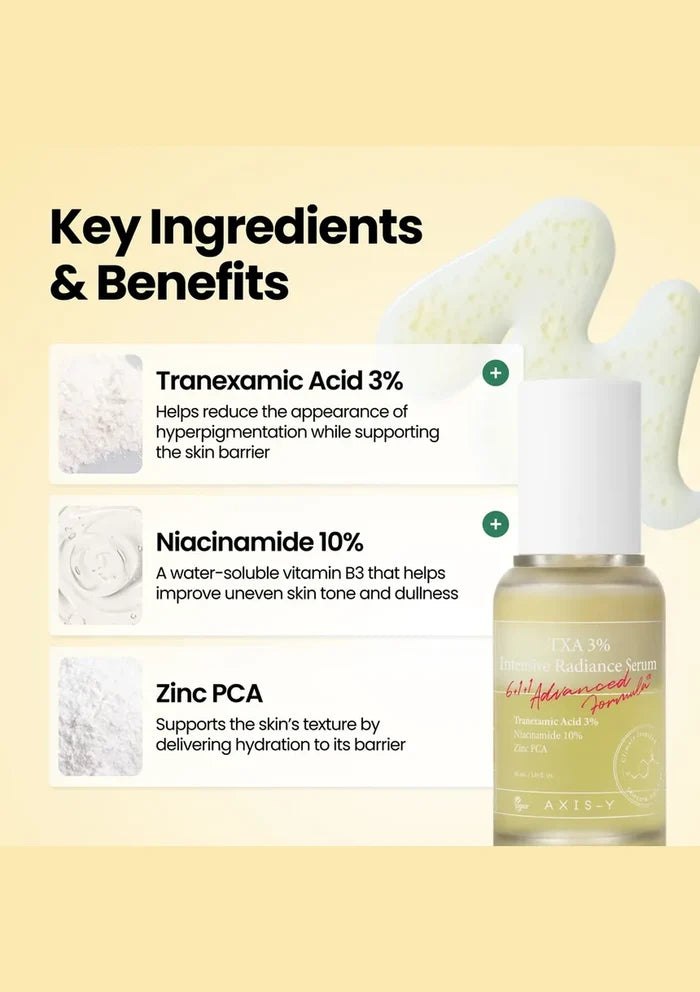 AXIS-Y TXA 3% Intensive Radiance Serum 30ml — key ingredients; original brand product information