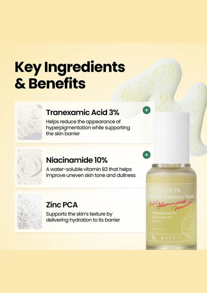 AXIS-Y TXA 3% Intensive Radiance Serum 30ml — key ingredients; original brand product information