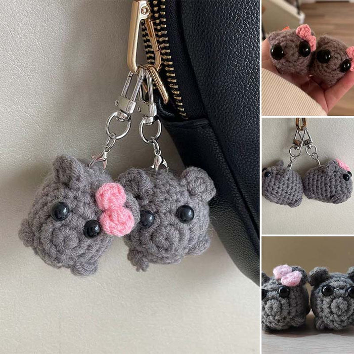 Cute Sad Crochet Hamster Keyring