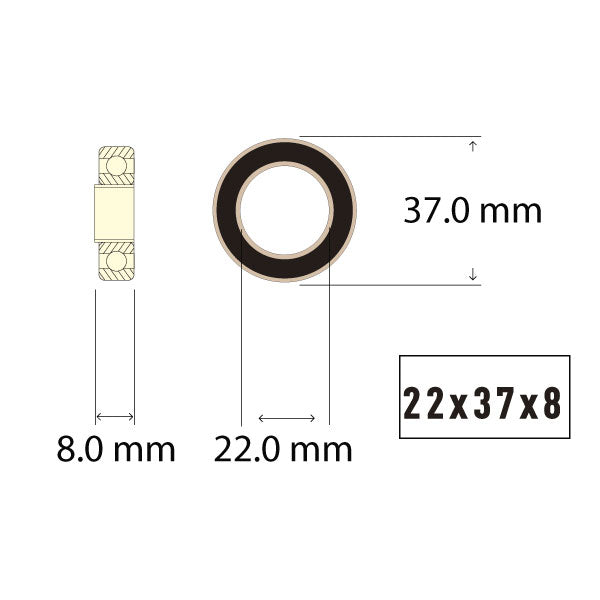 Enduro GXP 22x37x8 2RS, ABEC-3 Sealed Bearing Dimensions