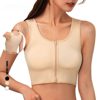 Front Zipper Slim Breast Flat Belly Shaper Wireless Bra Tank Top Shapewear