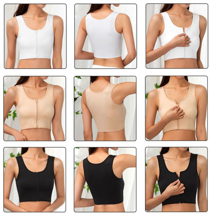 Front Zipper Slim Breast Flat Belly Shaper Wireless Bra Tank Top Shapewear