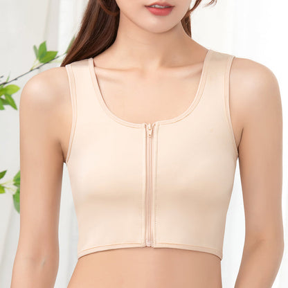 Front Zipper Slim Breast Flat Belly Shaper Wireless Bra Tank Top Shapewear