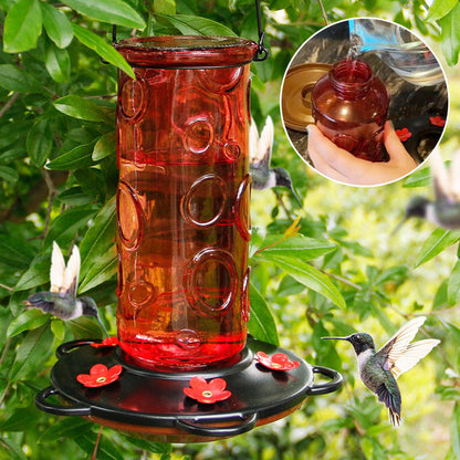 Glass Hummingbird Feeder for Outdoor Hanging