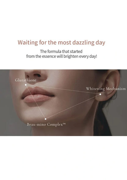 Advertisement for a skincare product with a close-up of a person's face and text about ingredients and benefits.