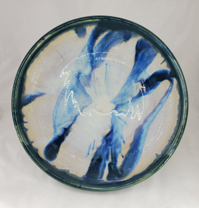 Liscom Hill Pottery - Teal over Black and Blue Serving Bowl