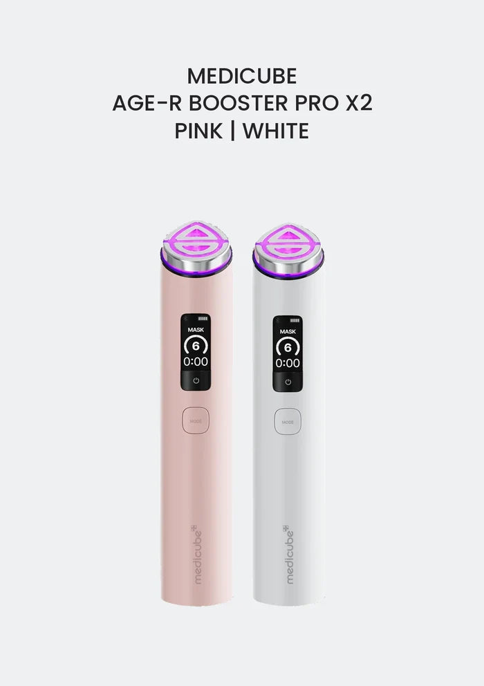 Medicube AGE-R Booster Pro X2 in Pink and White — seven-mode beauty device