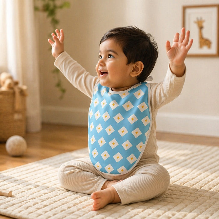 Mimi Baby Bib | Argyle | Geo Play | Bamboo-Cotton, Waterproof, Tagless | 0-4Y