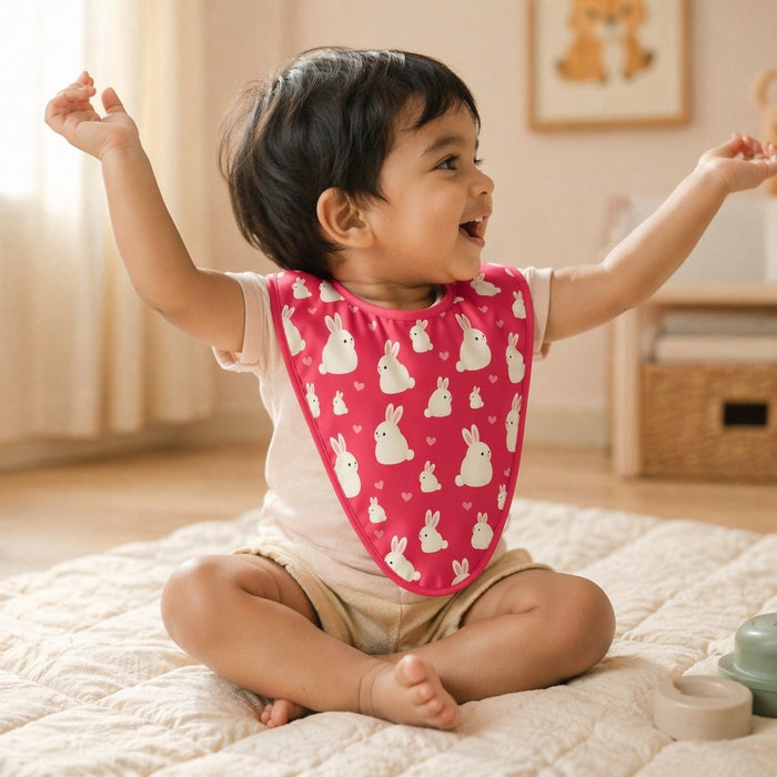 Mimi Baby Bib | Bunny Hop | Blossom | Bamboo-Cotton, Waterproof, Tagless | 0-4Y