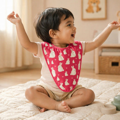 Mimi Baby Bib | Bunny Hop | Blossom | Bamboo-Cotton, Waterproof, Tagless | 0-4Y