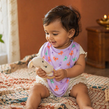 Mimi Baby Bib | Butterfly Garden | Blossom | Bamboo-Cotton, Waterproof, Tagless | 0-4Y