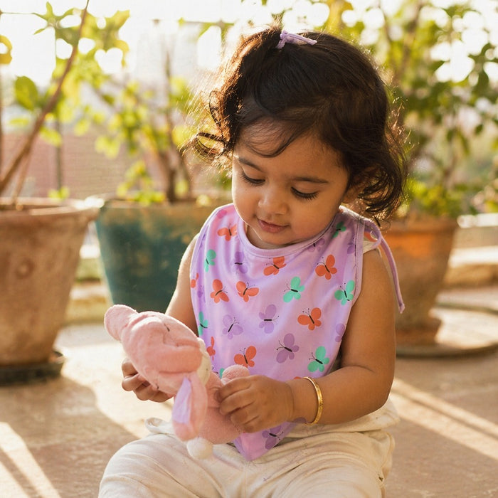 Mimi Baby Bib | Butterfly Garden | Blossom | Bamboo-Cotton, Waterproof, Tagless | 0-4Y