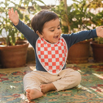 Mimi Baby Bib | Checkerboard | Geo Play | Bamboo-Cotton, Waterproof, Tagless | 0-4Y