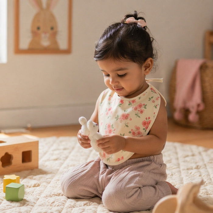 Mimi Baby Bib | Cherry Blossom | Blossom | Bamboo-Cotton, Waterproof, Tagless | 0-4Y