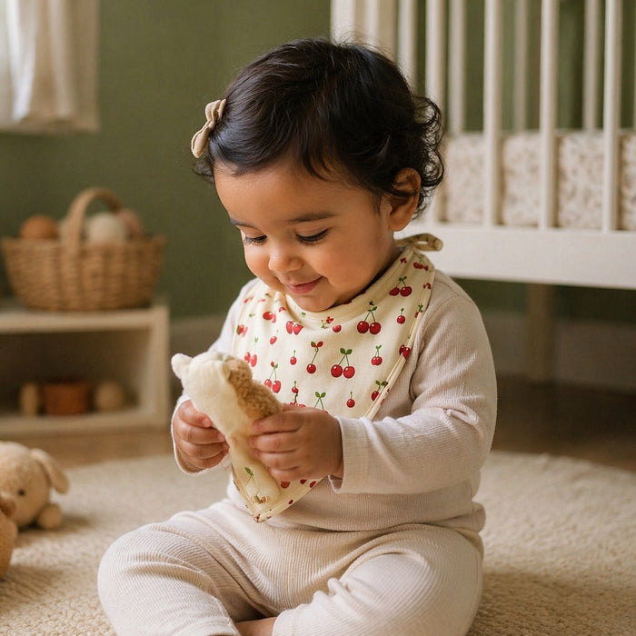 Mimi Baby Bib | Cherry Pair | Orchard | Bamboo-Cotton, Waterproof, Tagless | 0-4Y