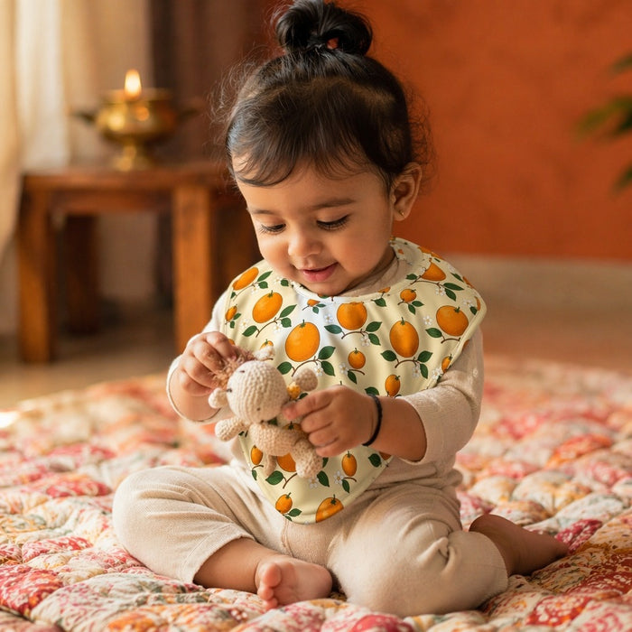 Mimi Baby Bib | Citrus Grove | Orchard | Bamboo-Cotton, Waterproof, Tagless | 0-4Y