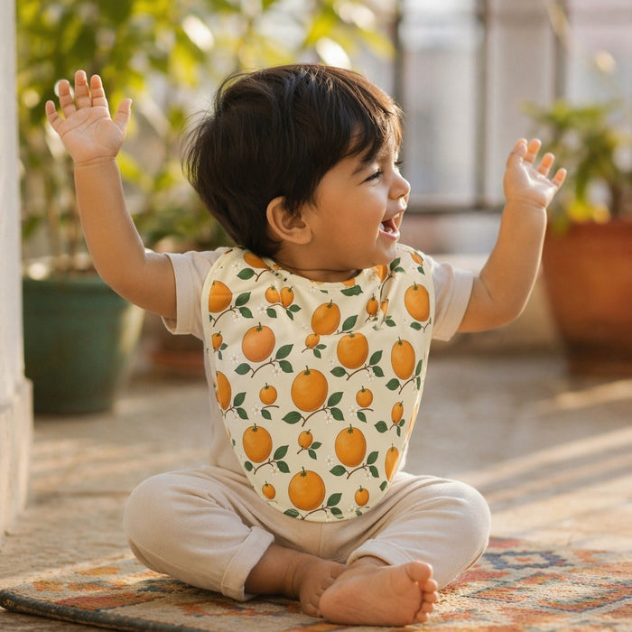 Mimi Baby Bib | Citrus Grove | Orchard | Bamboo-Cotton, Waterproof, Tagless | 0-4Y