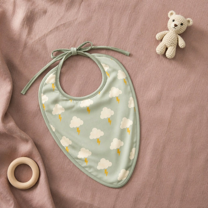 Mimi Baby Bib | Cloud + Lightning | Monsoon Magic | Bamboo-Cotton, Waterproof, Tagless | 0-4Y