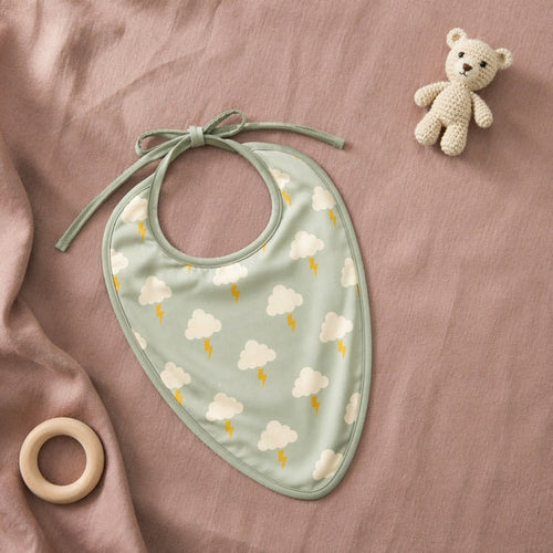 Mimi Baby Bib | Cloud + Lightning | Monsoon Magic | Bamboo-Cotton, Waterproof, Tagless | 0-4Y