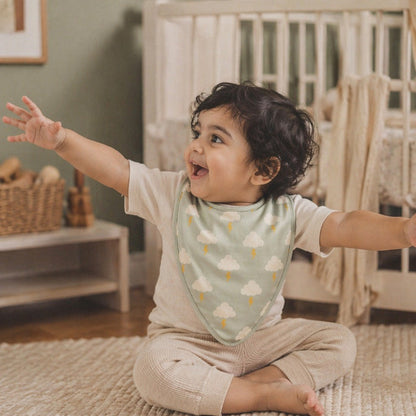 Mimi Baby Bib | Cloud + Lightning | Monsoon Magic | Bamboo-Cotton, Waterproof, Tagless | 0-4Y