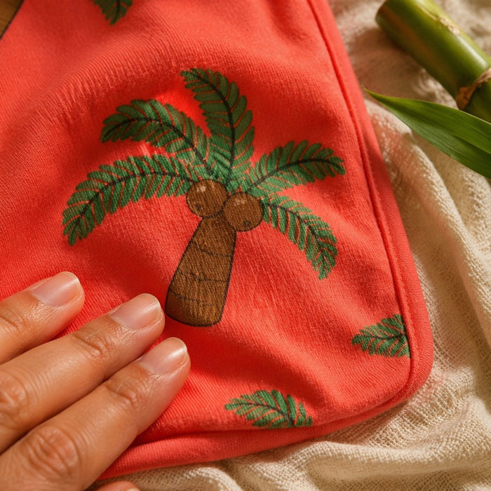 Mimi Baby Bib | Coconut Palm | Tropicale | Bamboo-Cotton, Waterproof, Tagless | 0-4Y