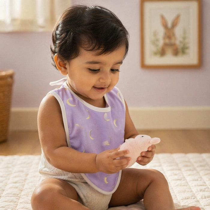 Mimi Baby Bib | Crescent Moon Scatter | Monsoon Magic | Bamboo-Cotton, Waterproof, Tagless | 0-4Y