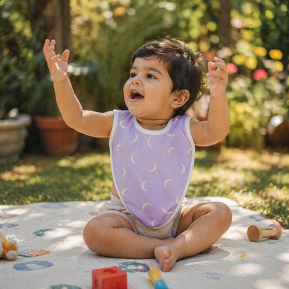 Mimi Baby Bib | Crescent Moon Scatter | Monsoon Magic | Bamboo-Cotton, Waterproof, Tagless | 0-4Y