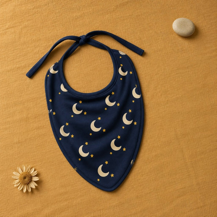 Mimi Baby Bib | Crescent Moon + Stars | Stardust | Bamboo-Cotton, Waterproof, Tagless | 0-4Y