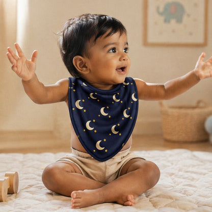Mimi Baby Bib | Crescent Moon + Stars | Stardust | Bamboo-Cotton, Waterproof, Tagless | 0-4Y