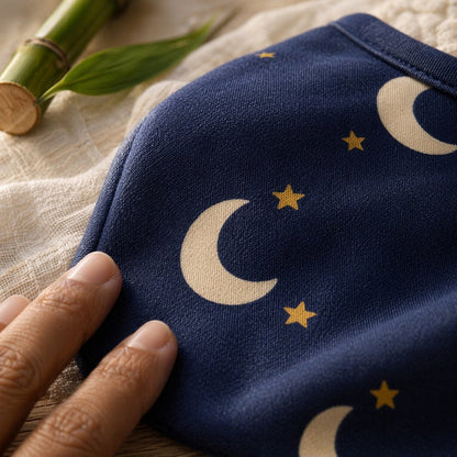 Mimi Baby Bib | Crescent Moon + Stars | Stardust | Bamboo-Cotton, Waterproof, Tagless | 0-4Y