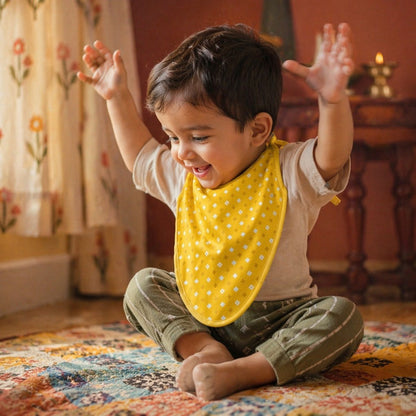 Mimi Baby Bib | Cross & Diamond | Geo Play | Bamboo-Cotton, Waterproof, Tagless | 0-4Y
