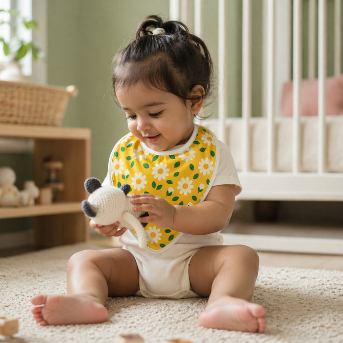Mimi Baby Bib | Daisy Chain | Blossom | Bamboo-Cotton, Waterproof, Tagless | 0-4Y