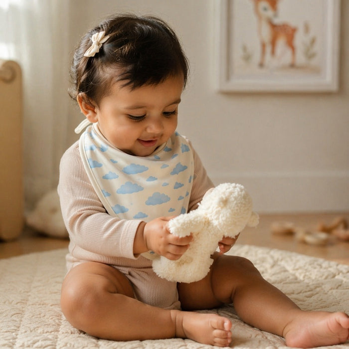 Mimi Baby Bib | Drifting Clouds | Monsoon Magic | Bamboo-Cotton, Waterproof, Tagless | 0-4Y