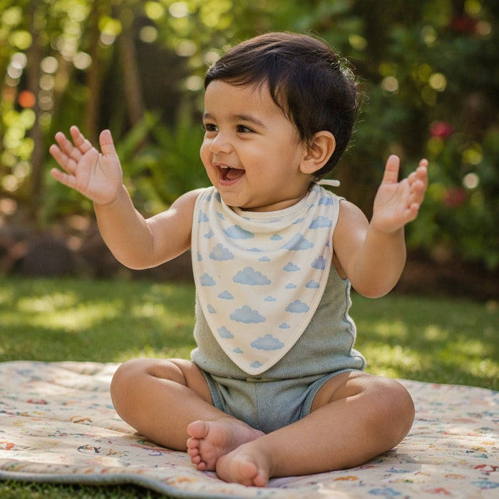 Mimi Baby Bib | Drifting Clouds | Monsoon Magic | Bamboo-Cotton, Waterproof, Tagless | 0-4Y