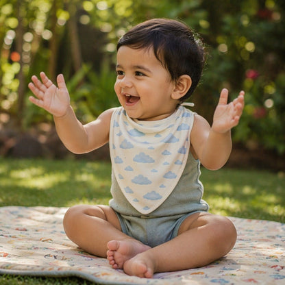 Mimi Baby Bib | Drifting Clouds | Monsoon Magic | Bamboo-Cotton, Waterproof, Tagless | 0-4Y