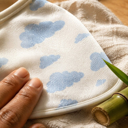 Mimi Baby Bib | Drifting Clouds | Monsoon Magic | Bamboo-Cotton, Waterproof, Tagless | 0-4Y