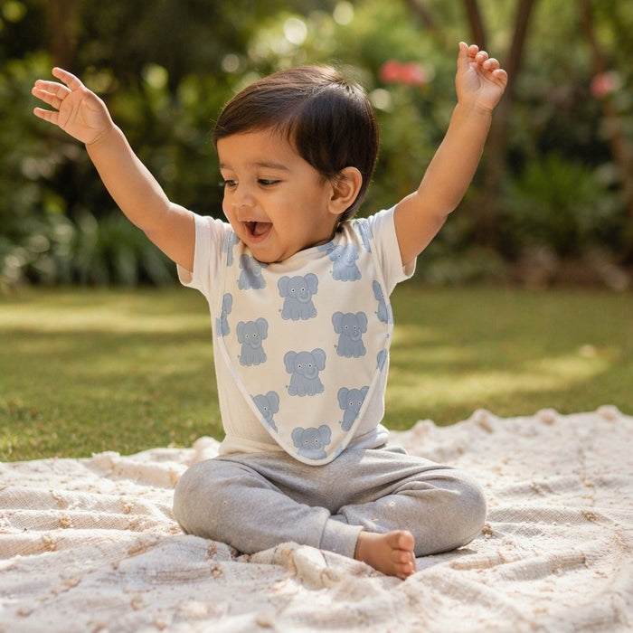 Mimi Baby Bib | Elephant Parade | Safari Tales | Bamboo-Cotton, Waterproof, Tagless | 0-4Y