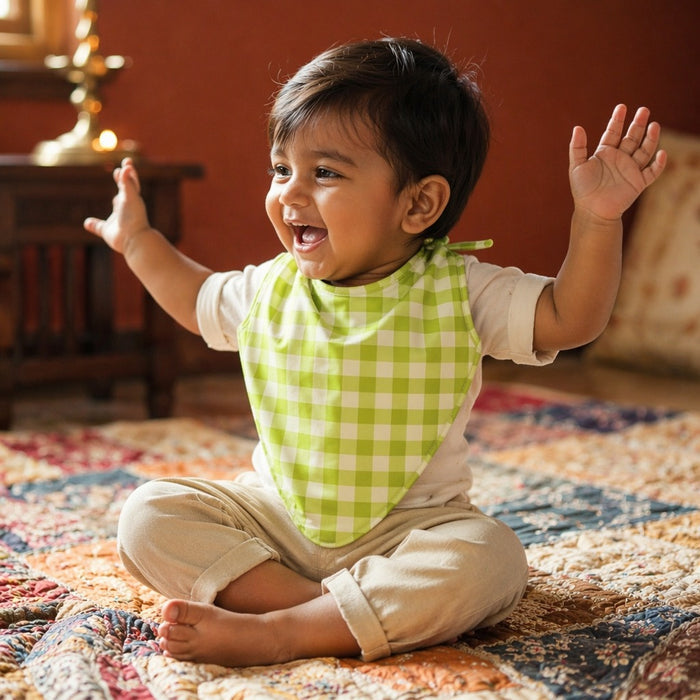 Mimi Baby Bib | Gingham | Geo Play | Bamboo-Cotton, Waterproof, Tagless | 0-4Y