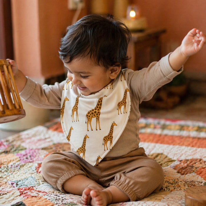Mimi Baby Bib | Giraffe Royale | Safari Tales | Bamboo-Cotton, Waterproof, Tagless | 0-4Y