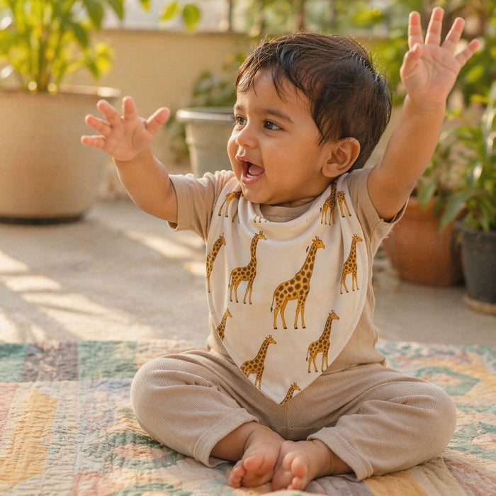 Mimi Baby Bib | Giraffe Royale | Safari Tales | Bamboo-Cotton, Waterproof, Tagless | 0-4Y
