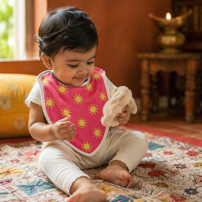 Mimi Baby Bib | Golden Sun | Monsoon Magic | Bamboo-Cotton, Waterproof, Tagless | 0-4Y